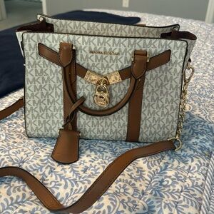 White brown and gold Michael Kors purse